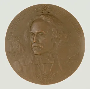 Jewelry And Adornments Prints: Portrait Medallion of Nathaniel Hawthorne, 1892. Creator: Désiré Ringel d'Illzach