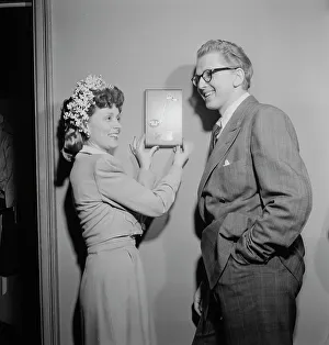 Portrait of Melvin G. Powell and Martha Scott in their home, Connecticut, ca. May 1947. Creator: William Paul Gottlieb