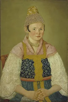 Portrait of a Merchant Woman in Kokoshnik Kabluchok. Artist: Anonymous