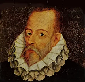 Cervantes Prints: Portrait of Miguel de Cervantes Saavedra (1547-1615) Detail