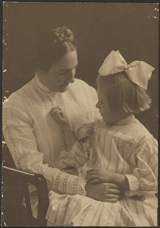 Pictorialism Prints: Portrait of Mother and Child with Big Bow, 1907-1924. Creator: Louis Fleckenstein