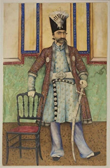 Watercolour And Gold On Paper Gallery: Portrait of Nasser al-Din Shah Qajar (1831-1896), Shahanshah of Persia, ca 1855. Creator: Anonymous