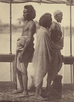 Théodule Devéria Prints: Portrait of Three Native Men Standing in Profile, 1865. Creator: Theodule Deveria