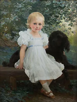 Tempera On Paper Prints: Portrait of Nicoletta Coronini Cronberg and her dog