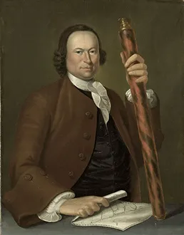Portrait of an Officer at Sea with Coastal Map and Binoculars in his Hand, 1760. Creator: John Greenwood