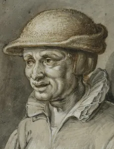 Cowhide Prints: Portrait of an old woman in a leather cap, c17th century. Creator: Adriaen van de Venne