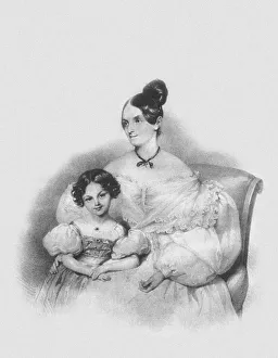 Kriehuber Prints: Portrait of Olga Narychkina (Potocki) with their daughter Sophie (1802-1861)