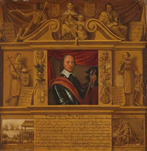 Lieutenant General Prints: Portrait of Oliver Cromwell, in a Frame with Allegorical Figures and Historical Rep