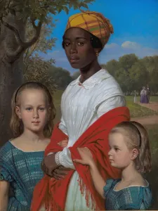 Mixed Race Group Prints: Portrait of Otto Marstrand's two Daughters and their West-Indian Nanny