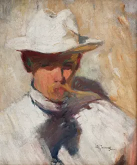 1925 Prints: Portrait of Painter Tadeusz Rychter in the Sun, c1925. Creator: Stanislaw Janowski