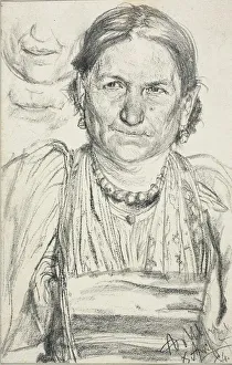 Menzel Adolph Friedrich Erdmann Von Prints: Portrait of a Peasant Woman, 1884. Creator: Adolph Menzel