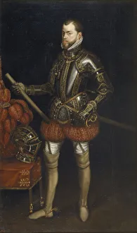 Philip Ii Prints: Portrait of Philip II (1527-1598) in armour from the battle of Saint Quentin