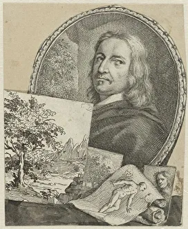 Portrait of Philippe de Champaigne in collage, 1718-1721. Creator: Arnold Houbraken