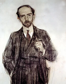Dibujos Gallery: Portrait of Pio Baroja (1872 - 1956), Spanish novelist, charcoal drawing by Ramon Casas
