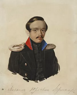 Gouache On Paper Gallery: Portrait of the poet Mikhail Yuryevich Lermontov (1814-1841), 1839-1840