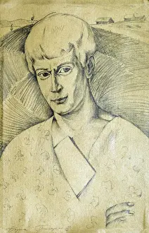 Pencil On Paper Prints: Portrait of the poet Sergei Yessenin (1895-1925)