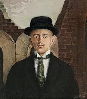 Beaver Hat Gallery: Portrait of the poet Vasili Kamensky (1884-1961) in a Top Hat, 1917