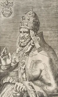 Papal Crown Prints: Portrait of Pope Marcellus II, right hand raised facing left, ca. 1555