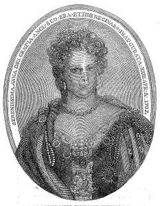 Denmark Anne Of Prints: Portrait of Queen Anne composed entirely of minute writing, 1860. Creator: Unknown