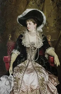Portrait of Queen Margherita of Italy (1851-1926), with a feathered hat, 1884. Creator: Gordigiani, Michele (1835-1909)