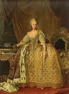 Pearls Prints: Portrait of Queen Sophie-Magdalene, 1773. Creator: Lorens Pasch the Younger