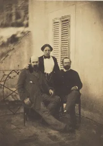 Negre Charles Prints: Portrait of Rachel Felix and Two Unidentified Men on a Balcony
