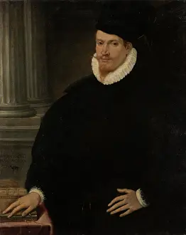 Neck Ruff Prints: Portrait of a Red-Bearded Young Man in Black Robes, 1570. Creator: Venetian Master