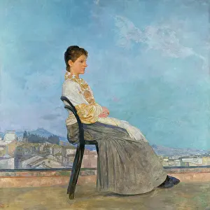 Rooftops Prints: Portrait of a Roman Woman on a Flat Roof in Rome, 1891. Creator: Max Klinger