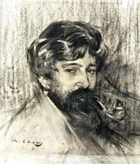 Catalunya Collection: Portrait of Santiago Rusinol (1861 - 1931), Catalan painter and writer, charcoal