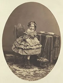 Crinoline Prints: Portrait of a Seated Girl, about 1858. Creator: Andre-Adolphe-Eugene Disderi