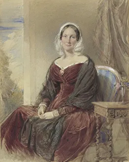 Richmond George Prints: Portrait of a seated lady with a view through the outside, 1842. Creator: George Richmond