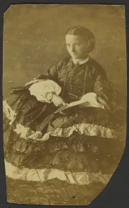 Crinoline Prints: Portrait of seated woman, about 1855-1865. Creator: Unknown