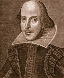 Bard Prints: Portrait of Shakespeare, 1623. Creator: Martin Droeshout or English School?