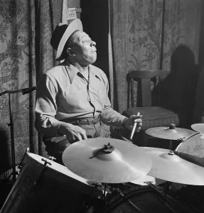 Drumstick Prints: Portrait of Sid Catlett, New York, N.Y. ca. Mar. 1947. Creator: William Paul Gottlieb