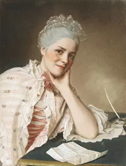 Pastel On Cardboard Collection: Portrait of the singer Mademoiselle Louise Jacquet, c. 1750. Artist: Liotard