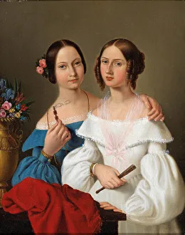 Ladies Prints: Portrait of the sisters Auguste von Luschin (1823-1912) and Caroline von Luschin (1822-1898)
