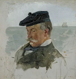 Dozing Prints: Portrait Sketch of Adolf von Becker the Painter, 1880-1889. Creator: Albert Edelfelt