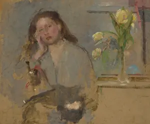 Tulipa Prints: Portrait Sketch of a Young Girl-two-sided painting, 1894. Creator: Olga Boznanska
