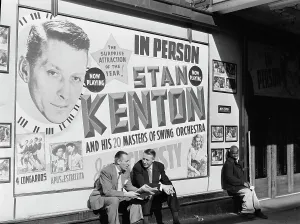 Stanley Newcomb Kenton Prints: Portrait of Stan Kenton and Bob Gioga, 1947 or 1948. Creator: William Paul Gottlieb