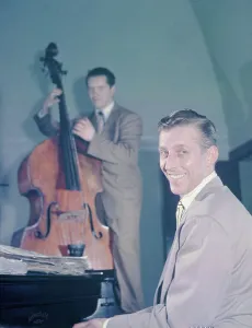 Stanley Newcomb Kenton Prints: Portrait of Stan Kenton and Eddie Safranski, 1947 or 1948. Creator: William Paul Gottlieb