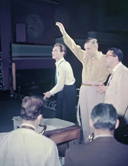 Portrait of Stan Kenton, Pete Rugolo, and Bob Graettinger, Richmond, Va.(?), 1947 or 1948. Creator: William Paul Gottlieb