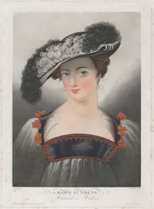 Louis Philibert De Bucourt Prints: Portrait of Susanna Lunden, wearing wide-brimmed hat with feathers, ca. 1809-35