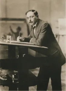 Heine Prints: Portrait of Thomas Theodor Heine (1867-1948) in his studio, c. 1913. Creator: Anonymous