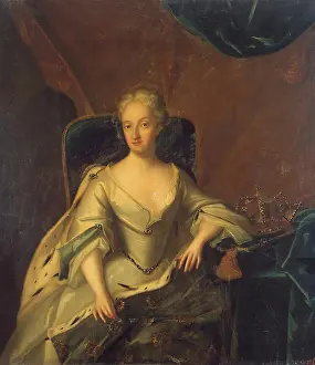 Neckline Prints: Portrait of Ulrika Eleonora the Younger, Queen of Sweden, 1725. Creator: Unknown