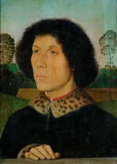 Florence Prints: Portrait of an unknown Man in landscape, c1480. Creator: Memling; Hans (1433/40-1494)
