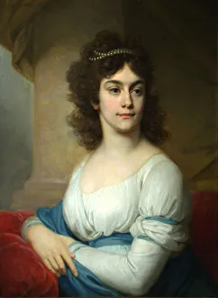 Vladimir Lukich 1757 1825 Prints: Portrait of an Unknown Woman in white gown with blue ribbon