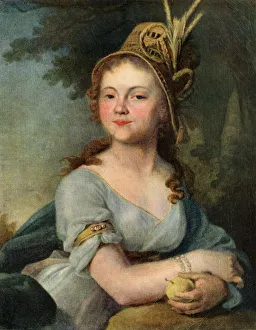 Fertility Prints: Portrait of V. I. Arsenyeva, mid-1790s, (1939). Creator: Vladimir Borovikovsky
