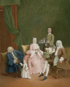 Pietro Falca Prints: Portrait of a Venetian Family with a Manservant Serving Coffee