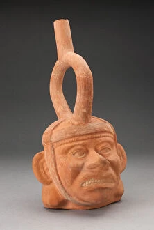Andean Gallery: Portrait Vessel of a Figure with Grimacing Face, 100 B.C. / A.D. 500. Creator: Unknown