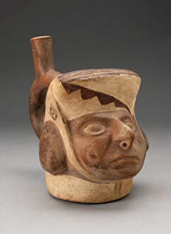 Andean Gallery: Portrait Vessel of a Figure with a Squared Headdress, 100 B.C. / A.D. 500. Creator: Unknown